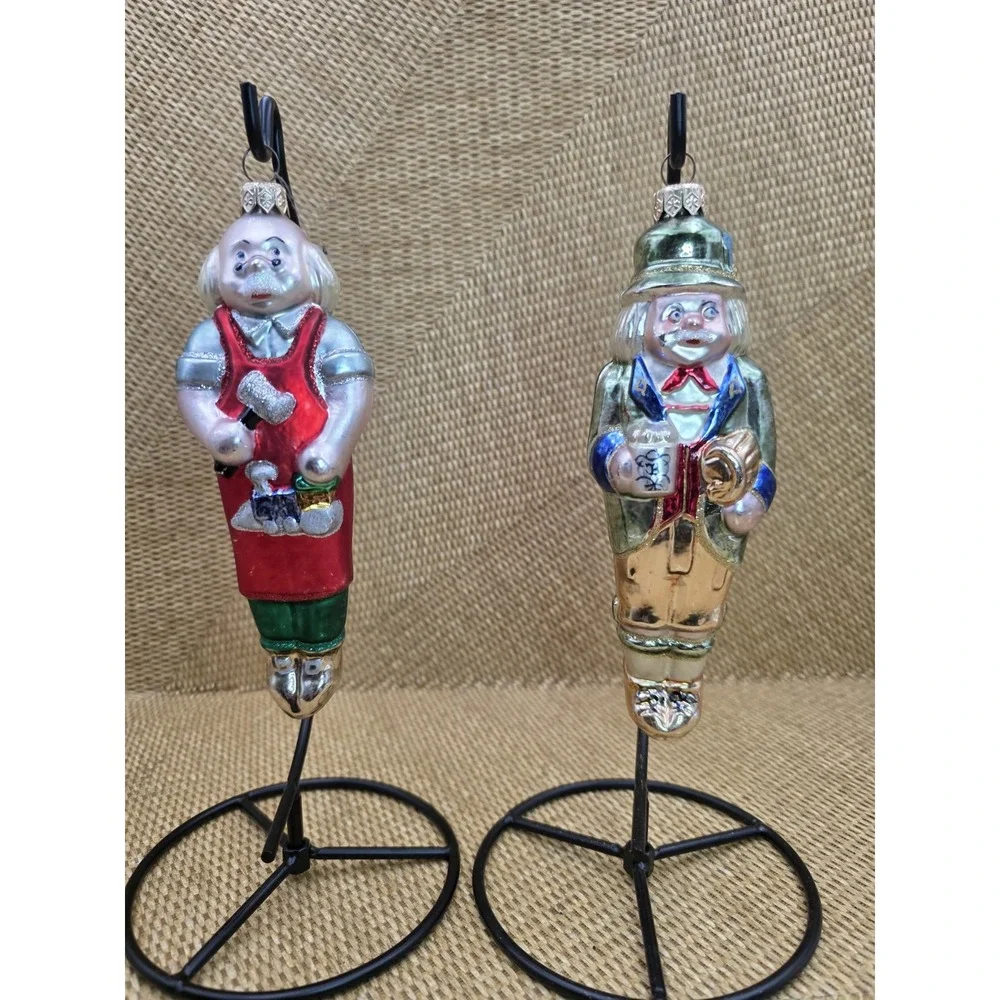 Vtg Lot of 2 Made In Poland Blown Glass Toy Maker Nutcracker Christmas Ornaments